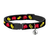 Disney Cat Collar, Breakaway Collar with Bell, Mickey Mouse Shorts and Shoes Black Red Yellow, 8.5 to 12 Inches 0.5 Inch Wide
