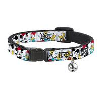 Disney Cat Collar, Breakaway Collar with Bell, Sensational Six Buddy Pose Blocks White Multi Color, 8.5 to 12 Inches 0.5 Inch Wide