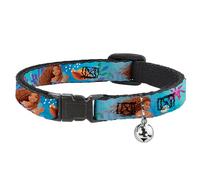 Disney Cat Collar, Breakaway Collar with Bell, The Little Mermaid Live Action Ariel Under The Sea Poses Blue, 8.5 to 12 Inches 0.5 Inch Wide