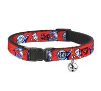 Disney Cat Collar, Breakaway Collar with Bell, The Nightmare Before Christmas Lock Stock and Barrel Pose Red, 8.5 to 12 Inches 0.5 Inch Wide