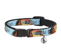 Disney Cat Collar, Cat Accessories, Breakaway Collar with Bell, Moana Island Girl Rainbow Pose Blue Multi Color, 8.5 to 12 Inches 0.5 Inch Wide