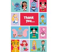 Disney Characters Thank You Card, Multicolour, Featuring Mickey, Minnie, Stitch, Ariel, Dumbo and More