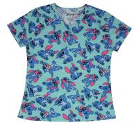 Disney Characters Women's Scrub Top - All Over Print, Short Sleeve V-Neck Novelty Uniform Top for Ladies, Turquoise, S
