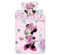 Disney Children's Bed Linen Minnie Mouse Hearts Pink Flowers Hearts Duvet 160 x 200 cm + Pillow 70 x 80 cm 100% Cotton