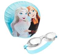 Disney Children's Swimming Goggles and Swimming Cap Set Anti-Fog UV Protection (Blue Frozen, 3-6 Years)