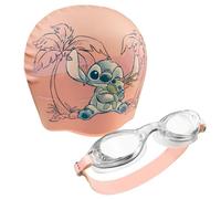 Disney Children's Swimming Goggles and Swimming Cap Set Anti-Fog UV Protection (Peach Stitch, 6-14 Years)