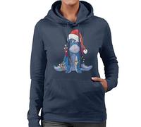 Disney Christmas Eeyore Tangled in Festive Lights Women's Hooded Sweatshirt Navy Blue