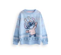 Disney Lilo & Stitch Womens Christmas Jumper in Blue | Warm Graphic Knitted Sweater for Adults | Festive Holiday Long Sleeve Knitwear Top | Fun Pullover Knit Unique Movie Merchandise Gift for Her