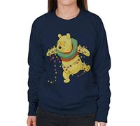 Disney Christmas Winnie The Pooh Tangled in Festive Lights Women's Sweatshirt Navy Blue