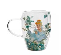 Disney Cinderella Double-Wall Glass Mug with Dried Floral Design, Clear, Tea and Coffee Cup