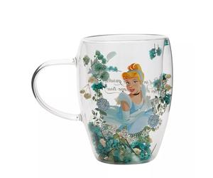 Disney Cinderella Double-Wall Glass Mug with Dried Floral Design, Clear, Tea and Coffee Cup