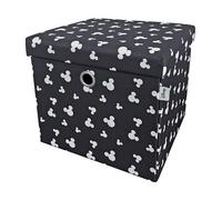 Disney Classic Mickey Mouse Foldable Ottoman Storage Box, Square Toy Chest Box With Lid For Kids, Foot Stool - Black