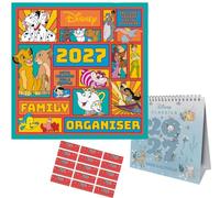 Disney Classics 2027 Family Organiser Calendar and Desk Easel Bundle | 5-Person Columns, Includes Stickers, Wall & Desk Calendars, Heritage Desk Easel, Classic Characters