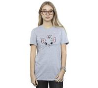 (L, Sports Grey) Disney Womens/Ladies Classics Marie Face Pocket Cotton Boyfriend T-Shirt