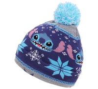 Disney Classics Unisex's Fair Isle Knitted Cuffed Holiday Beanie Hat with Stitch Character Face Pom, Multi, One Size