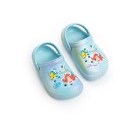 Disney The Little Mermaid Girls Light Blue Ariel Clogs | Ventilated Flat Heel Clog with Back Strap | Molded Footbed & Ariel Flounder Charms | Everyday School Wear Merch - 7 UK Child