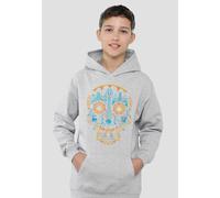 Disney Coco Colorful Day Of The Dead Skull With Miguel & Dante Youth Kids Pull-Over Hoodie, Athletic Heather in Grey | Size: 7-8 Years Disney Grey 7-8 Years
