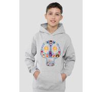 Disney Coco Day Of The Dead Skull With Miguel, Ernesto, Hector Youth Kids Pull-Over Hoodie, Athletic Heather in Grey | Size: 7-8 Years Disney Grey 7-8 Years