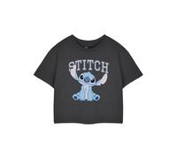 Disney Stitch Womens Charcoal Cropped T-Shirt | Short Sleeve College Crop Graphic Tee | Cute Alien Cartoon Apparel | Lilo & Stitch Movie Merchandise Gift for Adults & Teens