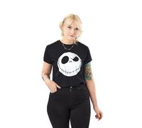 Disney The Nightmare Before Christmas Jack Womens Black Crop Top | Short Sleeve Jack Skellington Graphic Tee | Tim Burton Movie Merchandise | Goth Style Crop Top for Teens & Adults