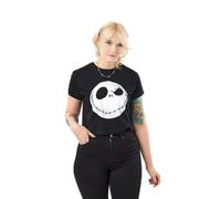 Disney The Nightmare Before Christmas Jack Womens Black Crop Top | Short Sleeve Jack Skellington Graphic Tee | Tim Burton Movie Merchandise | Goth Style Crop Top for Teens & Adults