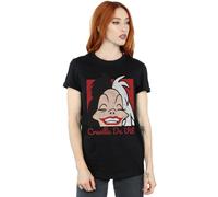 Disney Women's Cruella De Vil Cropped Head Cotton Boyfriend T-Shirt in Black | Size: Small Disney Black S