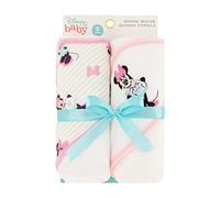 Disney Cudlie Baby Girl Minnie Mouse 2 Pack Rolled/Carded Hooded Towels in Tiny Stripe Print