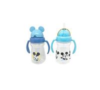 Disney Cudlie Mickey Mouse Baby Girl 2 Pack of 6 Oz Sippers Handles Pop Up Straw Character Molded Lid in Yellow & Blue