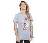 Disney Daisy Duck Love Heart Cotton Boyfriend T-Shirt In Grey Grey XL