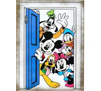 Disney Decorative Wall Poster Series Cartoon Characters Pluto Mickey Mouse Minnie Mouse Donald Duck at the Door Art Print on Coated Paper 40 x 30 cm Without Frame