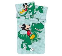 Disney Dinosaur Toddler Bedding Featuring Mickey Mouse - Reversible Cot Bedding, Mickey Mouse Duvet Cover and Pillow Case - Size 100 x 135 cm, 40 x 60 cm - Green