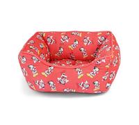 Disney Dog Bed, Holiday Santa Mickey and Minnie Poses Scattered Red, Cuddler