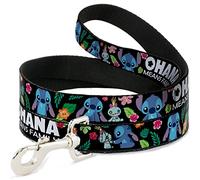 Disney Dog Leash | Lilo and Stitch Ohana Means Family Stitch Scrump Poses Tropical Flora Black Durable Stylish For Walks