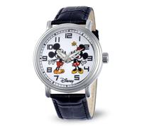 Disney Men's W001012 Vintage Mickey and Minnie Mouse Black Leather Strap Watch