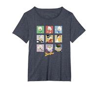 Disney Duck Tales Group Shot Colored Box Up Portraits T-Shirt, Women's Plus, Heather Blue, 2X