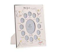 Disney - Dumbo - Real Silver-Plated 12 Aperture Photo Frame Rectangular 'My First Year' - Made in Italy - Officially Licensed Disney Merchandise - Self-Standing Wood Back - Early Years, Nursery, Kids.