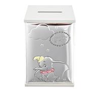 Disney - Dumbo - Real Silver Plated Money Savings Box - Made in Italy - Officially Licensed Disney Merchandise - Homeware for Cash, Early Years, Adults, Nursery, Kids Bedroom. H: 11 x W: 8 x D: 8 cm.