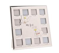 Disney Dumbo Silver-Plated Multi 12 Aperture Photo Frame 'My First Year' | Made in Italy - Officially Licensed Disney Merchandise - Self-Standing Wood Back - Early Years, Nursery, Kids.