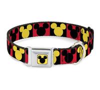 Disney Easy Adjustable Metal Seatbelt Buckle Quick Release Dog Collar, Mickey Mouse Expression Blocks, 16 to 23 Inches 1.5 Inch Wide-Medium