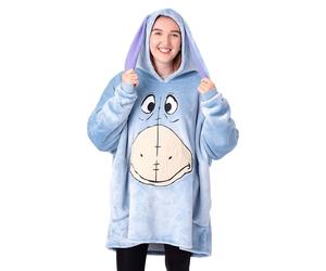 Disney Eeyore Womens Wearable Blanket Hoodie | Adults Blue Hooded Pullover with Donkey Character face | Ladies One Size Sherpa Lined Loungewear 3D Ears | Winnie The Pooh Friend Merchandise Gift