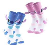 Disney Fluffy Socks Women, Stitch Multipack Slipper Socks, Stitch Gifts (Pink/Blue Hearts)