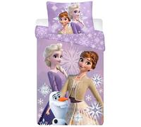 Disney Frozen Bedlinen Set for Junior Bed | Duvet Cover 100x135 cm & Pillowcase 40x60 cm, 100% Cotton | Soft & Breathable | Frozen Elsa, Anna & Olaf Bedding for Girls | Magical Purple Snowflake Design