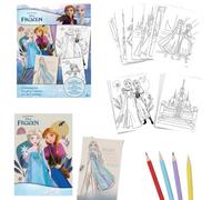 Disney Frozen Colouring Set for Kids, 2 Colouring Notebooks, 4 Pencils & Stickers, Elsa & Anna Activity Kit, Back to School Travel Arts & Crafts Gift for Girls Age 4+, Creative Fun - 23cm