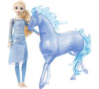 Mattel Disney Frozen Elsa Fashion Doll & Water Nokk Figure Set | Posable Elsa Doll w/ Removable Skirt & Bendable Knees for Riding Horse-Shaped Water Nokk, Inspired by Movie , HLW58