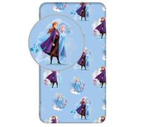 Disney Frozen Fitted Sheet - Single Bed 90cm x 200cm + 25cm Skirt - 100% Cotton Girls Bedding - Elsa & Anna Blue Sheet - Official Licensed Princess Bed Linen for Kids
