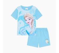 Disney Frozen, Girls 2 Piece Shortie Summer Pyjamas Set Featuring Elsa and Olaf, Children's Short Sleeve Pyjamas, Blue, Age 5-6 Years