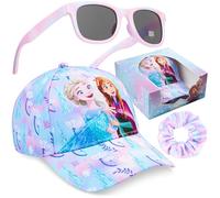 Disney Frozen Girls Baseball Cap, Sunglasses & Scrunchies Set, Elsa Anna Adjustable Sun Hat 100% UV Shades, Travel Girls Gift (Multi Frozen)