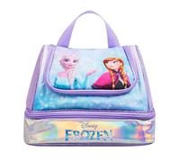 Disney Frozen Girls Lunch Bag Officially Licensed Multi Zip Insulated Lunch Box with Elsa And Anna Print Holographic Base Dual Compartments Easy Carry Handle Purple School Snack Bag