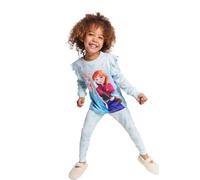 Disney Frozen Girls Pyjamas - Official Elsa & Anna Cotton PJs - Long Sleeve Top with Colourful Print and Snowflake-Print Cuffed Trousers - Super Soft and Breathable 100% Cotton Nightwear Blue