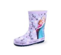 Disney Frozen Girls Wellington Boots | Kids Wellies with Elsa & Anna Character in Purple | Water Resistant Rubber Boots with Snowflake and Floral Print for Children | Animation Movie Merchandise Gift